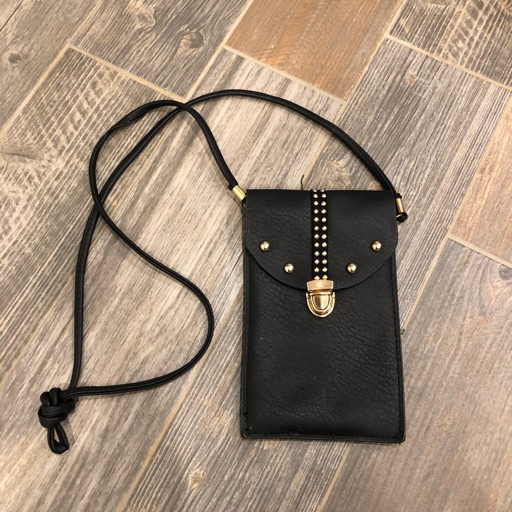 Black Leather Wallet & Phone Pouch Purse